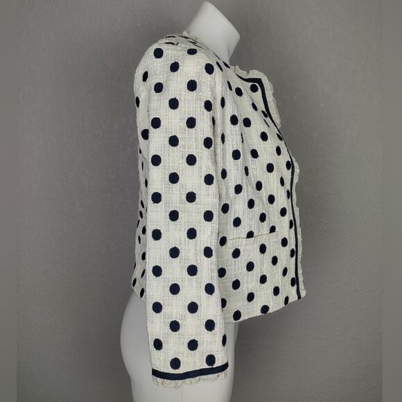 J. CREW Jacket in Polka Dot Textured Tweed Blazer Size 0 White Navy - Picture 4 of 16